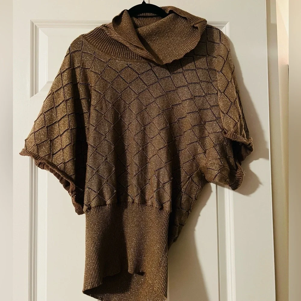 Elegant Gold with Metallic Specks Knit Poncho Sweater - Picture 1 of 7